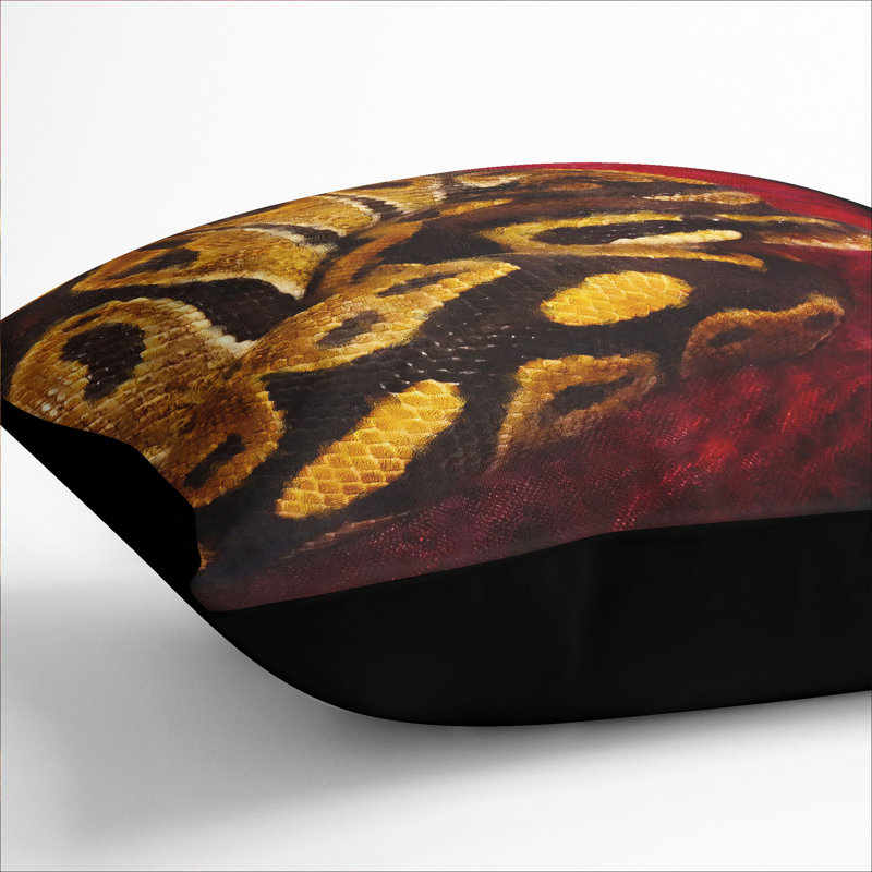 Python Snake Painting Square Throw Cushion, 40cm H x 40cm W x 15cm D, Black