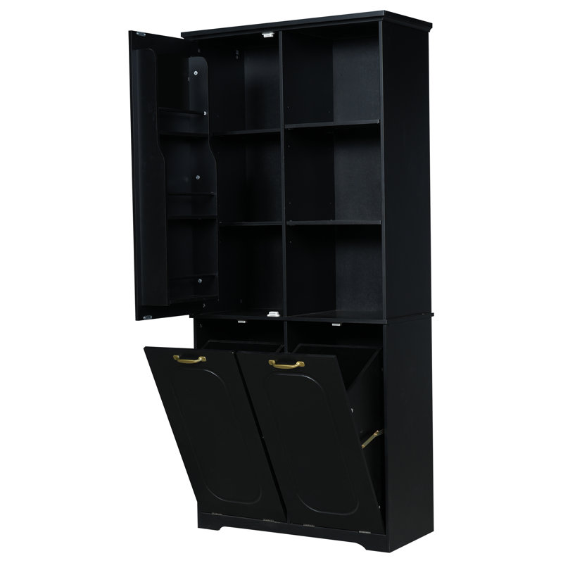 Grande armoire de rangement avec 2 paniers à linge inclinables, Noir