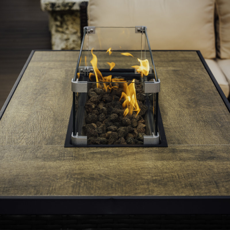Emeram 43 Inch Propane Outdoor Fire Pit Table with Lid, Black