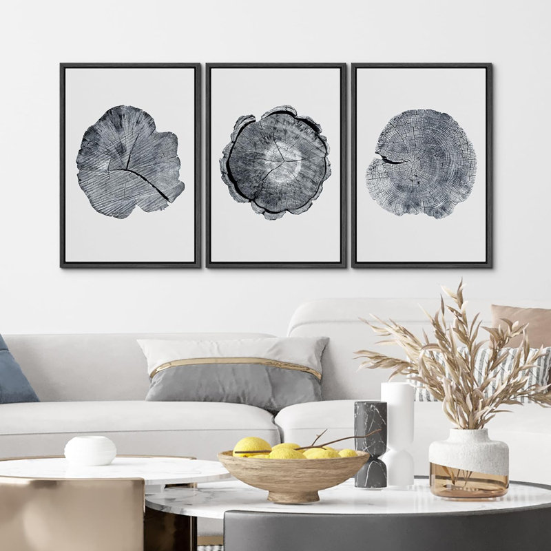 Anneaux d'arbre en bois, reproduction sur toile, 3 pièces, H 24 po x l 16 po x P 1,5 po, Noir