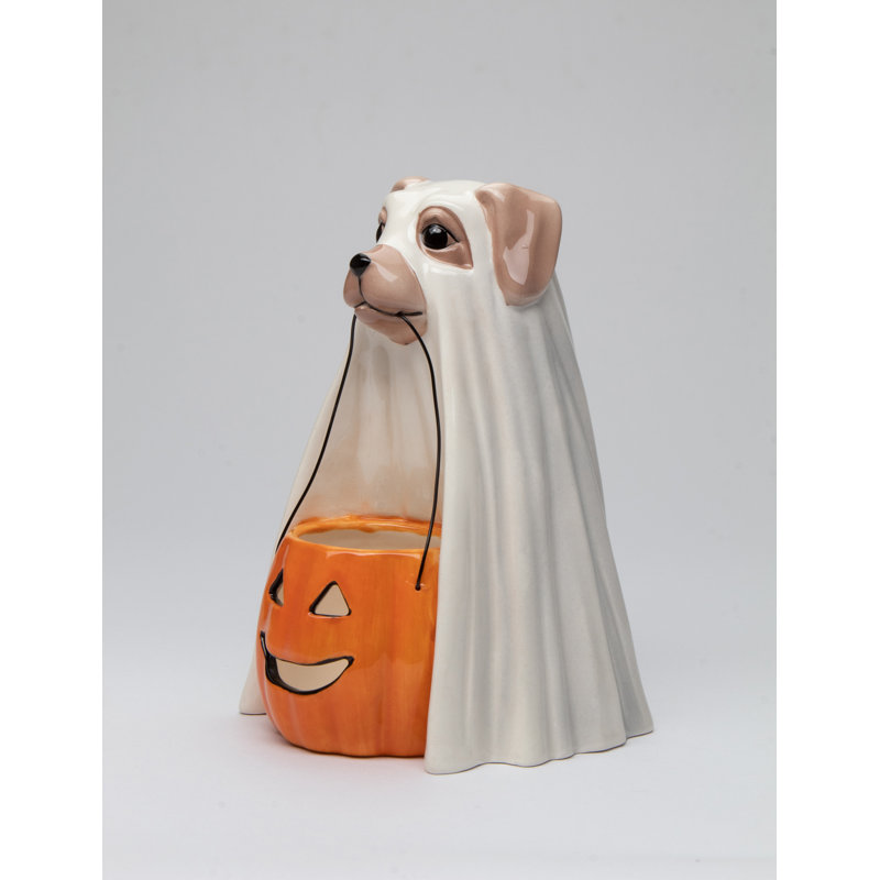 Ceramic Dog with Pumpkin Tealight Holder