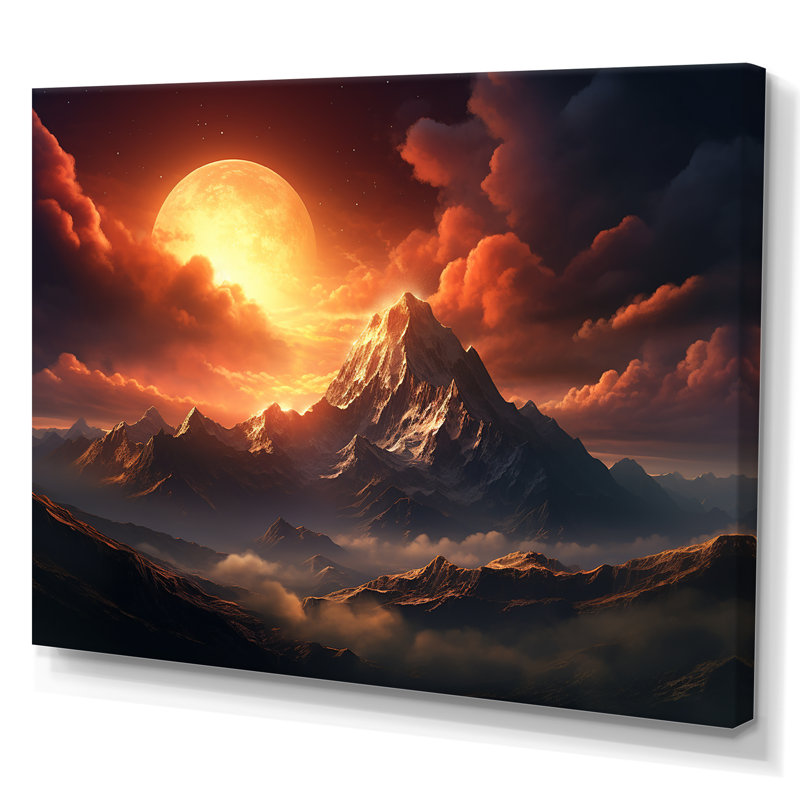 Paysage lunaire de montagne III - Art mural paysages spatiaux, Toile tendue, H 34 po x l 44 po x P 1,5 po
