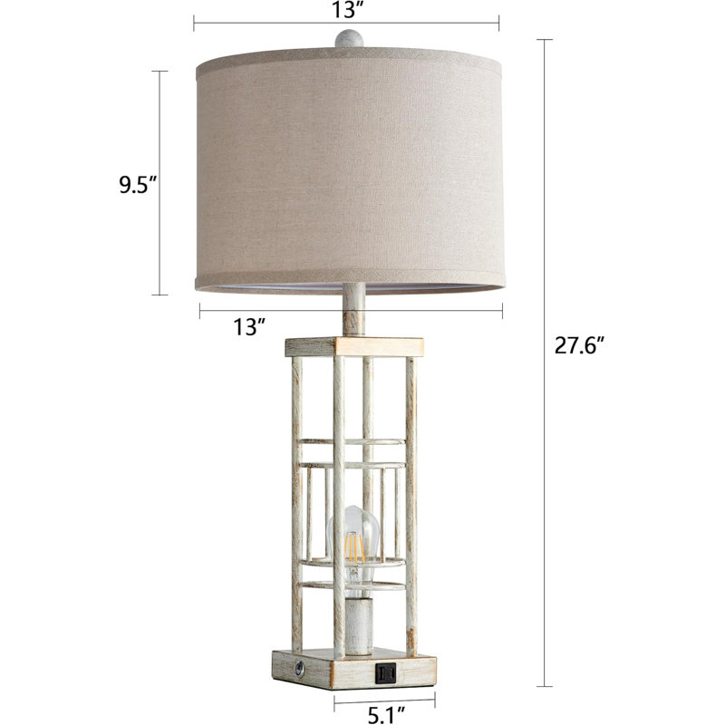 Set Of 2 Farmhouse Table Lamps With USB C+A Charging, 3-Way Dimmable Touch Control, Includes 4 LED Bulbs, Rustic Industrial Design For Bedroom, Living Room, And Office