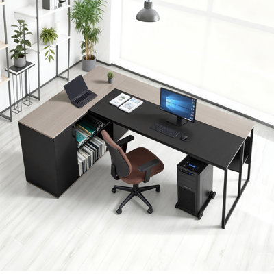 L-Shaped Executive Desk, Large Modern Office Table with Drawers & Storage Cabinet, Heavy Duty Wooden Executive Table with CPU Stand, 350 LBS Load Capacity, Easy Assembly, for Work Study Writing