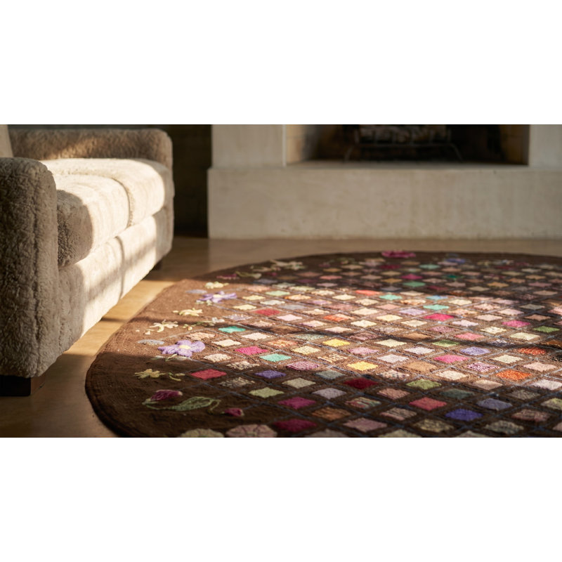 Oval Shape American Antique Colorful Artistic Squares Hooked Rug