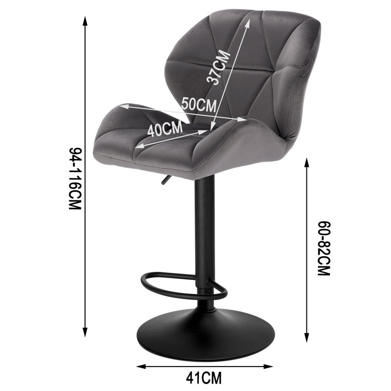 Dequavious Swivel Yes Upholstered Velvet Yes Bar Stool with Steel Frame, Dark Grey, 1