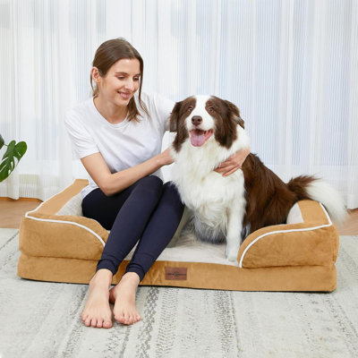 Large Dog Beds Orthopedic Foam, Waterproof Dog Beds For Large Sized Dogs, Comfy Washable Pet Bed Sofa With Removable Cover & Non-Slip Bottom(Large,Caramel)