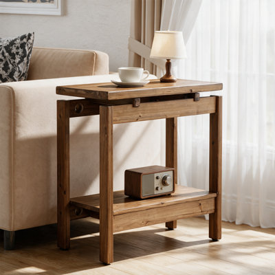 Solid Wood Side Table, 2-Tier Small End Table