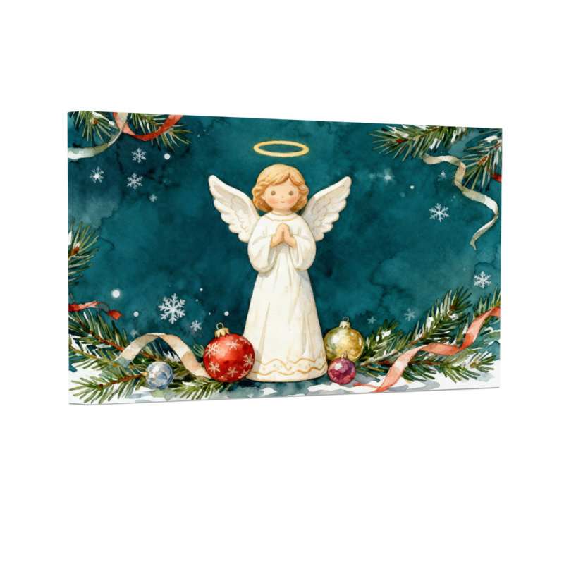 Ange de Noël avec des ailes et des ornements sur fond vert, H 16 po x l 24 po