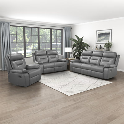 Huskins Modern & Contemporary Manual Reclining 3-Piece Living Room Set with 100% Top Grain Leather Seating Surfaces, Effortless Tab Pull Motion & Foam