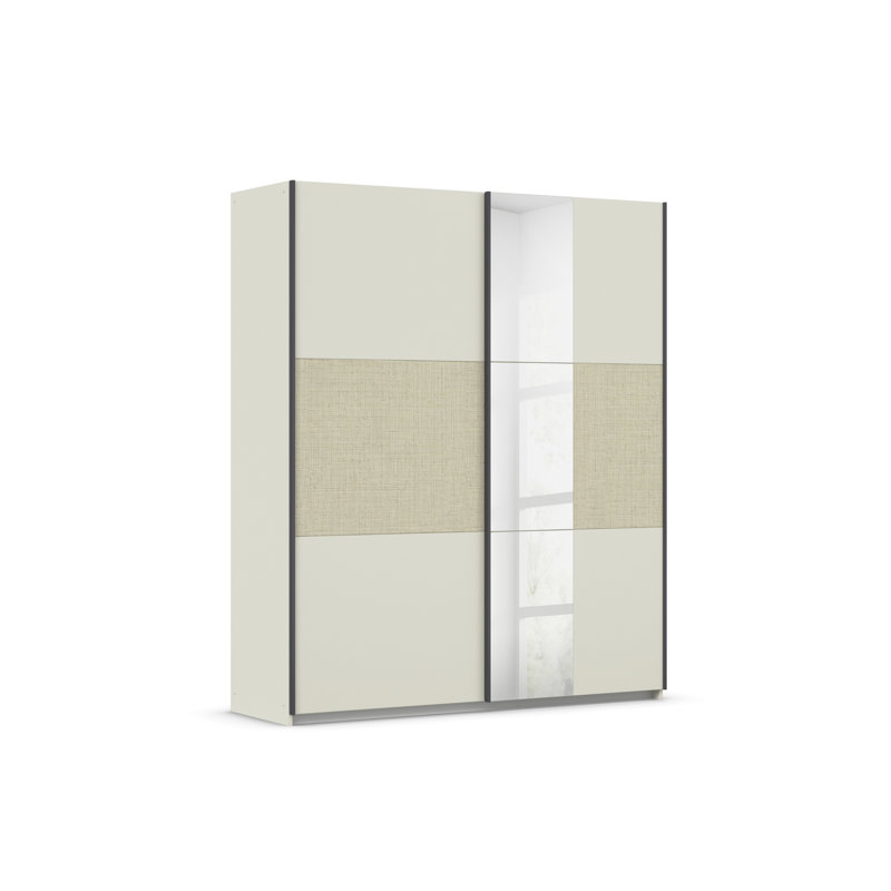 Wardrobe, sliding door wardrobe SENJA with a rattan look and a mirror, MADE IN GERMANY, 210cm H x 175cm W x 59cm D