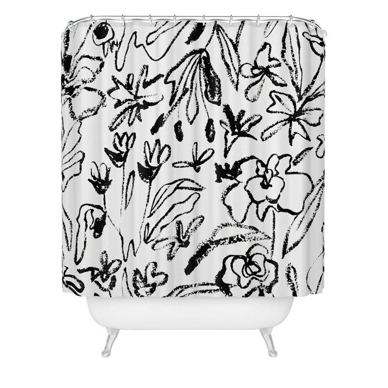 Rideau de douche Ninola Design, Floral noir / blanc