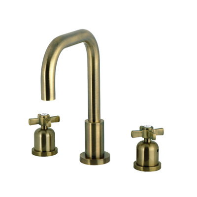 Kingston Brass Millennium Two-Handle 3-Hole Deck Mount Widespread Bathroom Faucet with Brass Pop-Up Drain