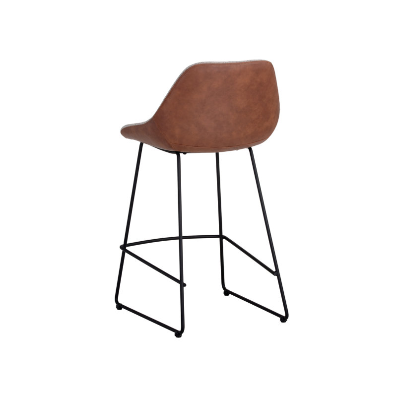 Mccoy Upholstered Stool with Solid Wood Frame, Antique Brown Faux Leather, Counter Stool (26.5" Seat Height)
