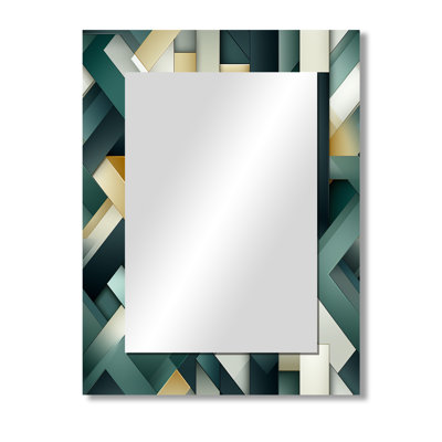 Tianna Green And Gold Geometric Chic Pattern - Geometric  Decorative Mirror, Modern Wall Mirror, Printed Metal Art