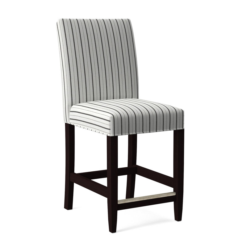 Manhattan Upholstered Stool with Solid Wood Frame, Java Finish, White Performance Fabric; 0851-94