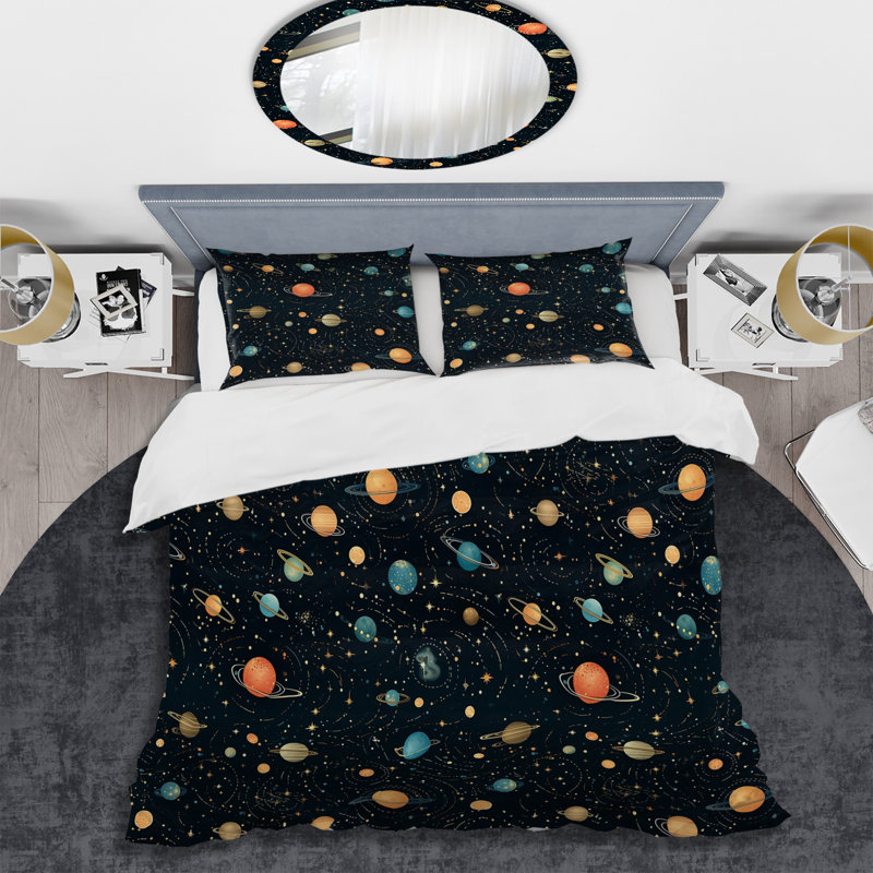 Celestial Constellations Pattern For Teens I Geometric Shapes Duvet Cover, King Duvet Cover + 2 King Shams