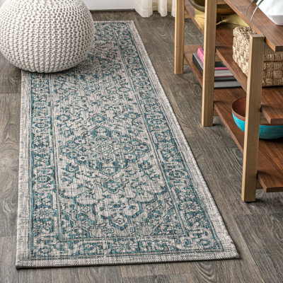 Nate Boho Medallion Textured Weave Gray/Teal Indoor/Outdoor Rug