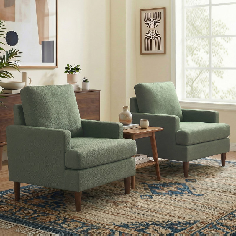 Fauteuil Clancy avec pieds en bois massif, Mocha Legs Green Fabric