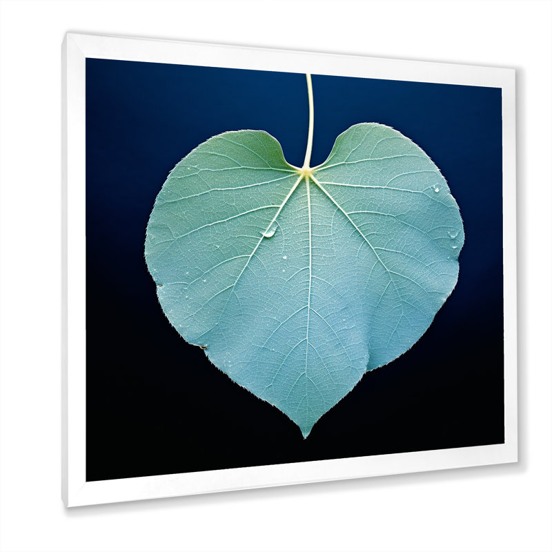 Impressions de feuilles subtiles bleu sarcelle tendresse II, Cadre simple blanc, H 30 po x l 30 po x P 1 po