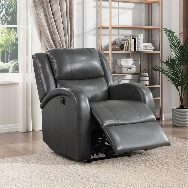 Living Room Furniture 1Pc Power Reclining Chair Faux Leather Upholstery Plush Seating Solid Wood Frame, Gray