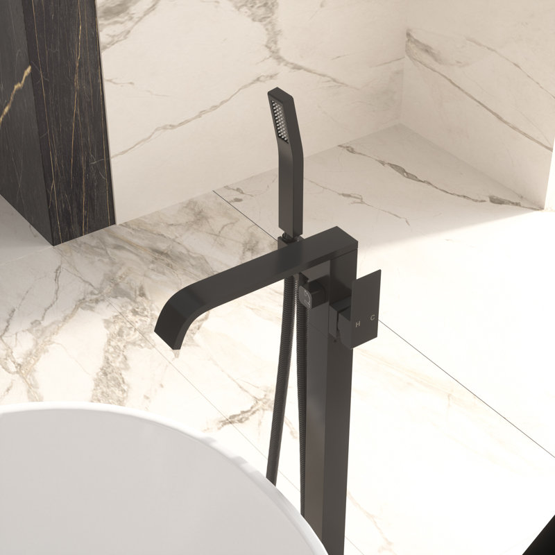 Matte Black Brass Freestanding Bathtub Faucet with Hand Shower