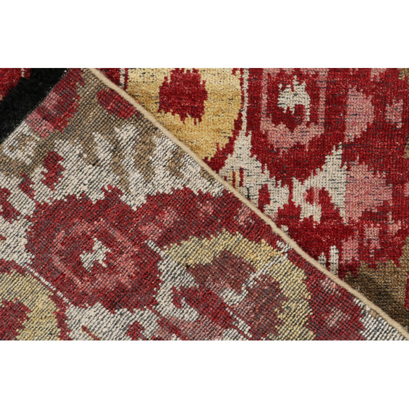Tribal Rug In Red, Yellow, Green, White Ikats Pattern By Rug & Kilim, Rectangle 4' x 5'
