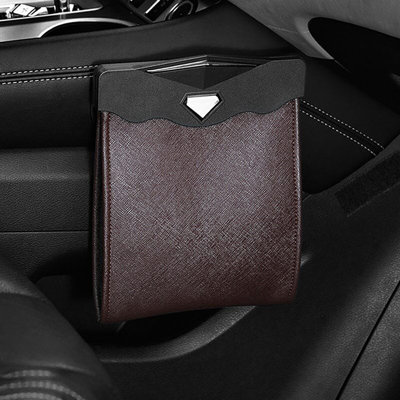 Backpack Water Proof Car Leather Trash Can Car Garbage Bin LED Hanging Back Seat Storage Bag With Light, Car Mounted Front Garbage Bin