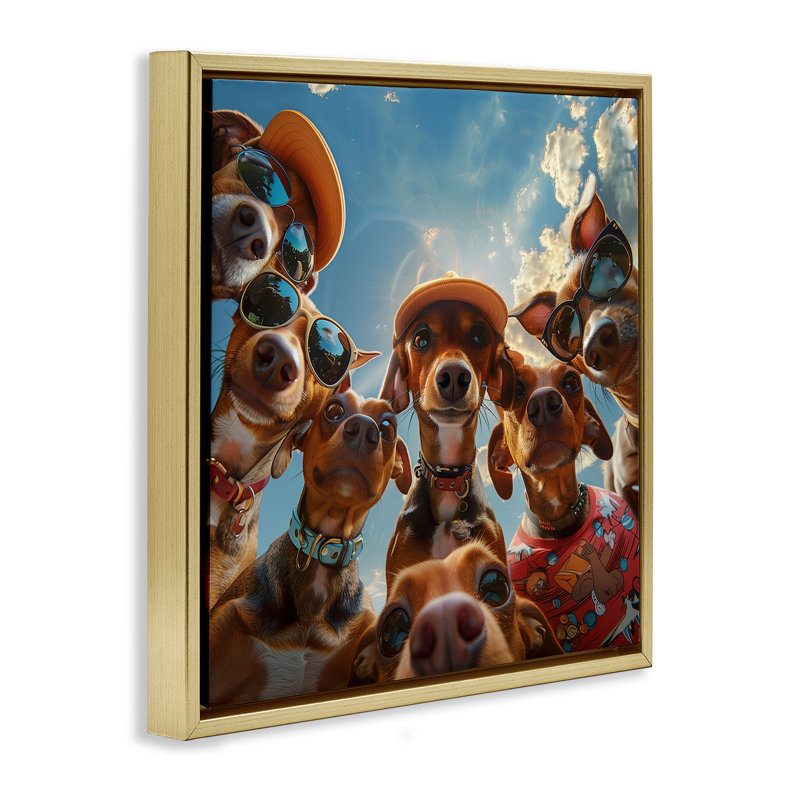  "Drôle de chien amusant" par Jim Baldwin, H 25 po x l 25 po, Cadre flottant métallique doré