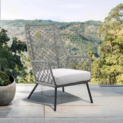 Marco Indoor Outdoor Steel Lounge Chair With Rope And Cushion