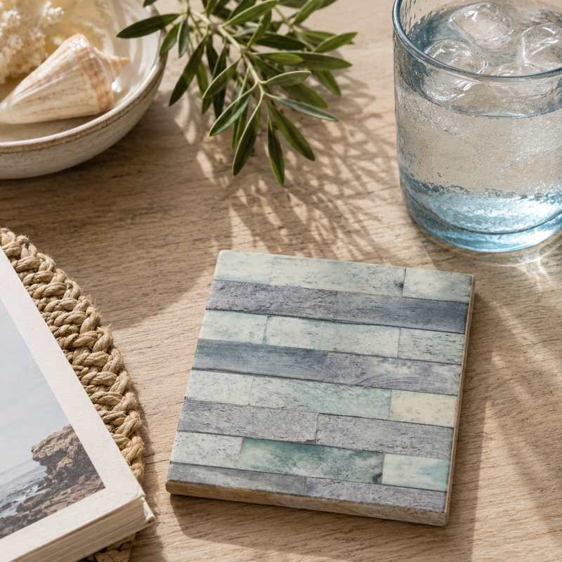Inlay Coasters (Set of 4) – Rustic Tile Pattern Drink Coasters for Coffee Table, Dining Table and Entertaining