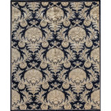 Hand-Knotted High-Quality Navy and Beige Area Rug