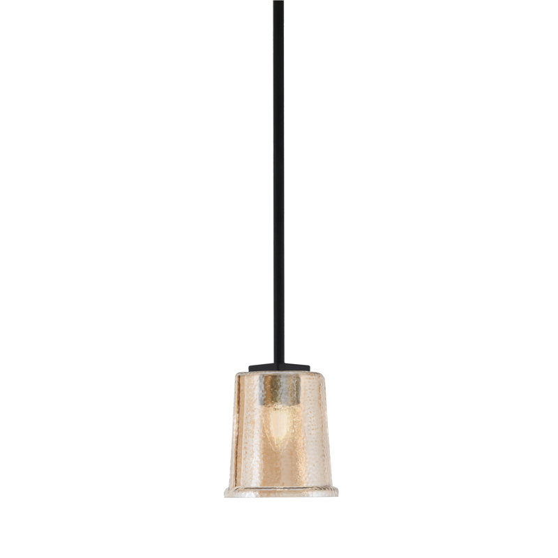 Arbelaez Stem Hung Mini Pendant Shown In Matte Black Finish With 5.25" Amber Bubble Glass, Amber/Matte Black