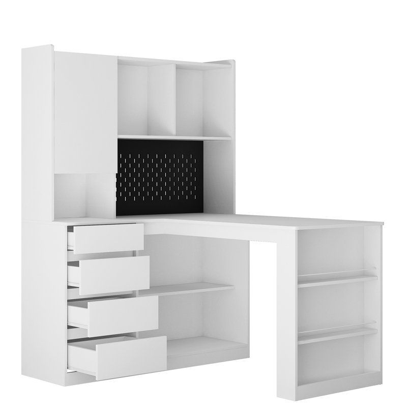 Bureau d'ordinateur en forme de L avec rangement et DEL - Économie d'espace, élégant pour le bureau personnel Crochet pour casque de jeu en L moderne