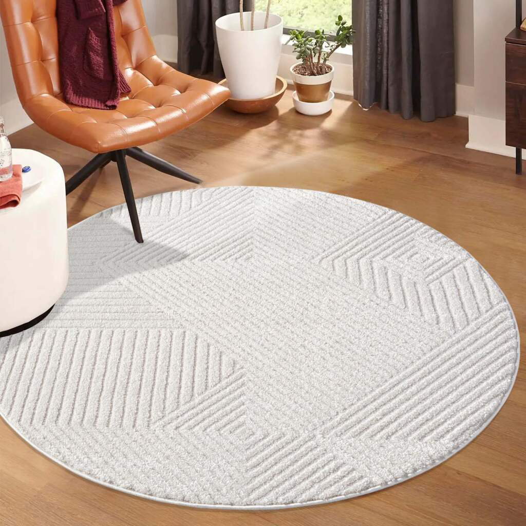 Teppich Lounge 0632 Kurzflor Creme 120x170 cm Modern Geometrisch 3D-Effekt für Wohnzimme, Schlafzimmer Dollie