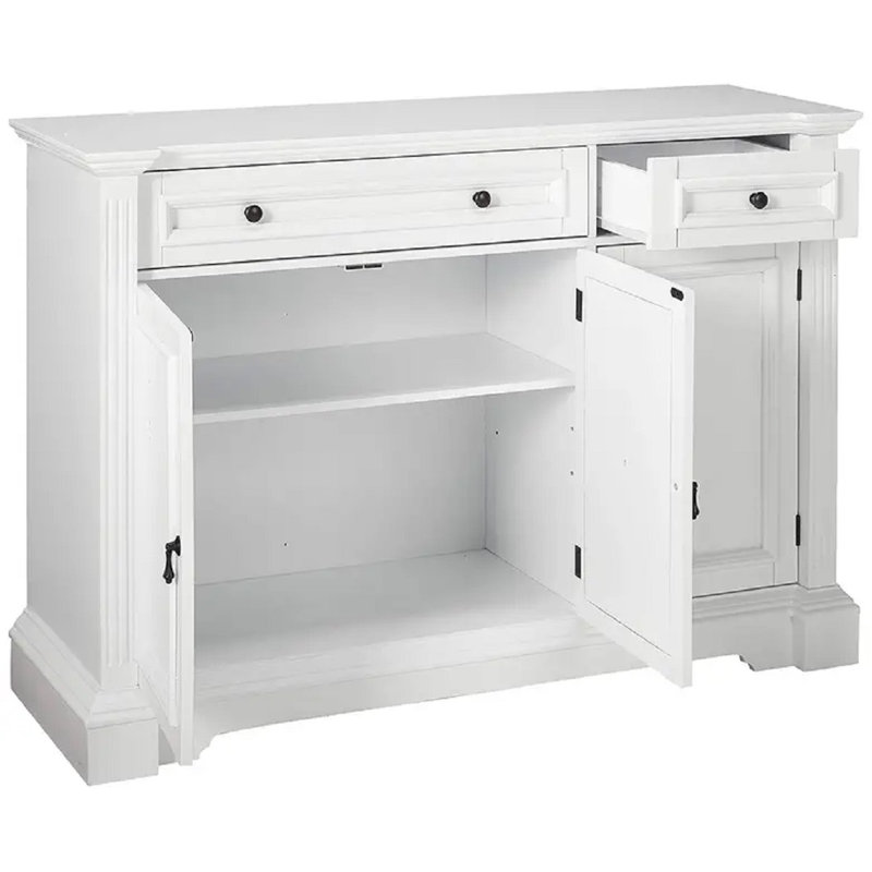 Server Sideboard Cabinet – Classic Wood Buffet with 2 Drawers, Adjustable Shelves, White Finish, Double Door Storage Console for Dining Room, Entryway, or Kitchen Organization
