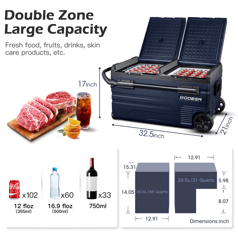 Glacière portative BODegacooler avec contrôle WIFI APP 80 pintes (75L) pour le voyage, le camping, l'extérieur et les véhicules récréatifs