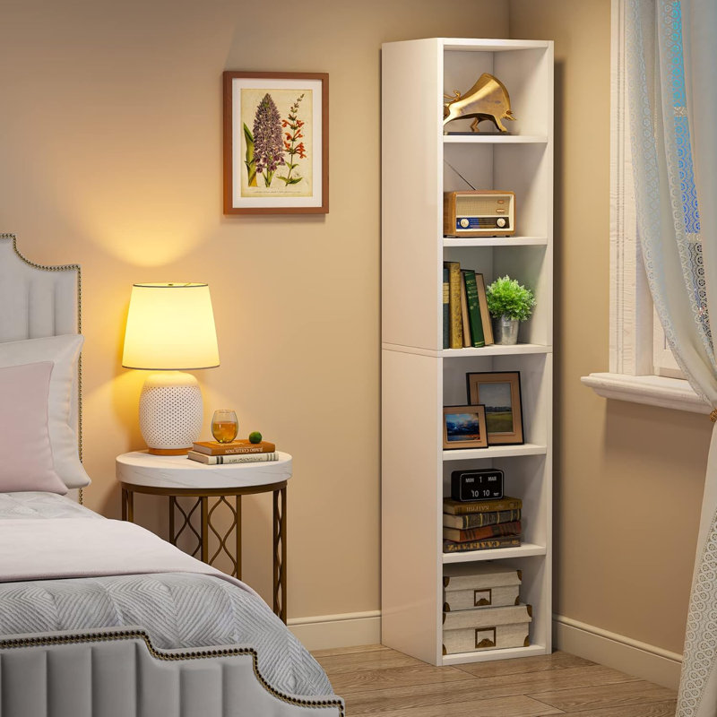 70.9-Inch Tall Narrow Corner Bookcase, 6-Tier Cube Display Shelf For Small Spaces, White Storage Organizer With Durable Construction