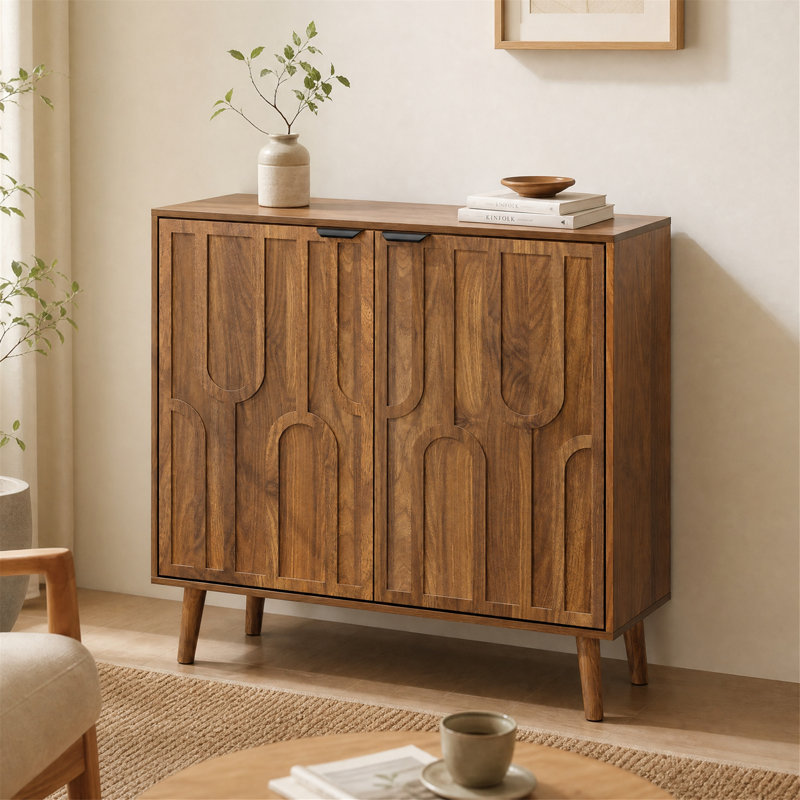 Buffet 31,5 "avec portes à trombones, armoire de rangement en noyer