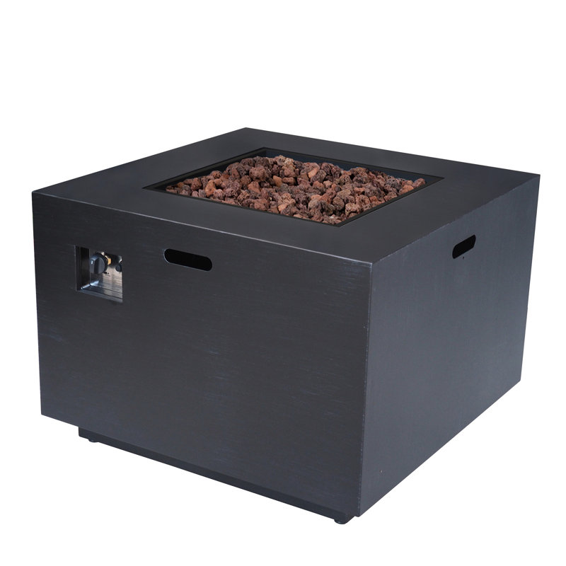 No Assembly Outdoor Dark Grey Fire Pit, 50000 , Square, Iron, Propane Square 33''w X 24''h, Outdoor,