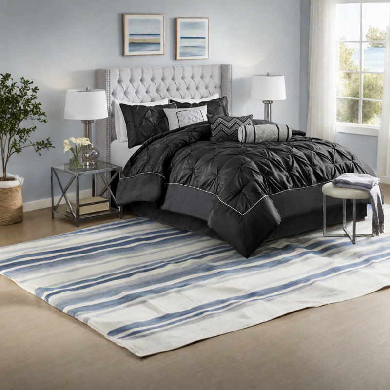 Elegant King Bedding Set, 100% Polyester, Sophisticated Pleated Design, Home Comfort