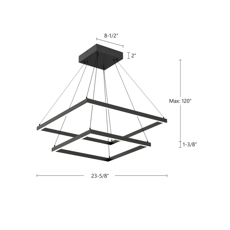 Lustre rectangulaire à 2 lumières DEL en aluminium à intensité variable Piazza, H 1,38 po x l 23,625 po x P 23,63 po