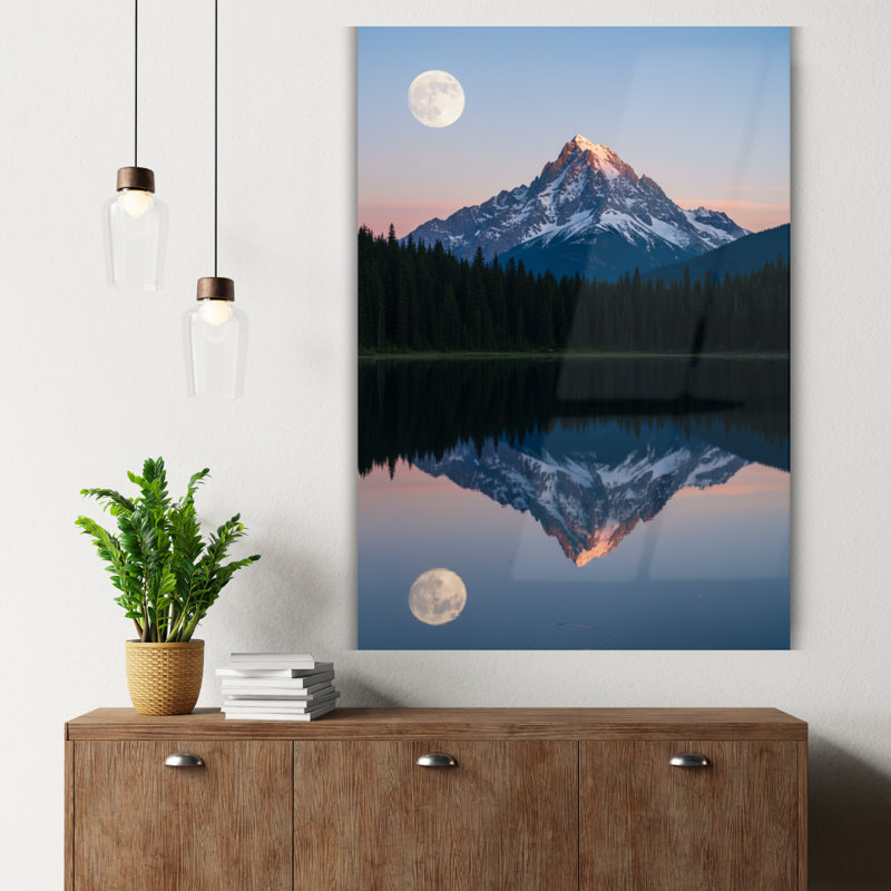 Art mural en verre trempé Snowy Mountain Lake, H 12 po x l 8 po