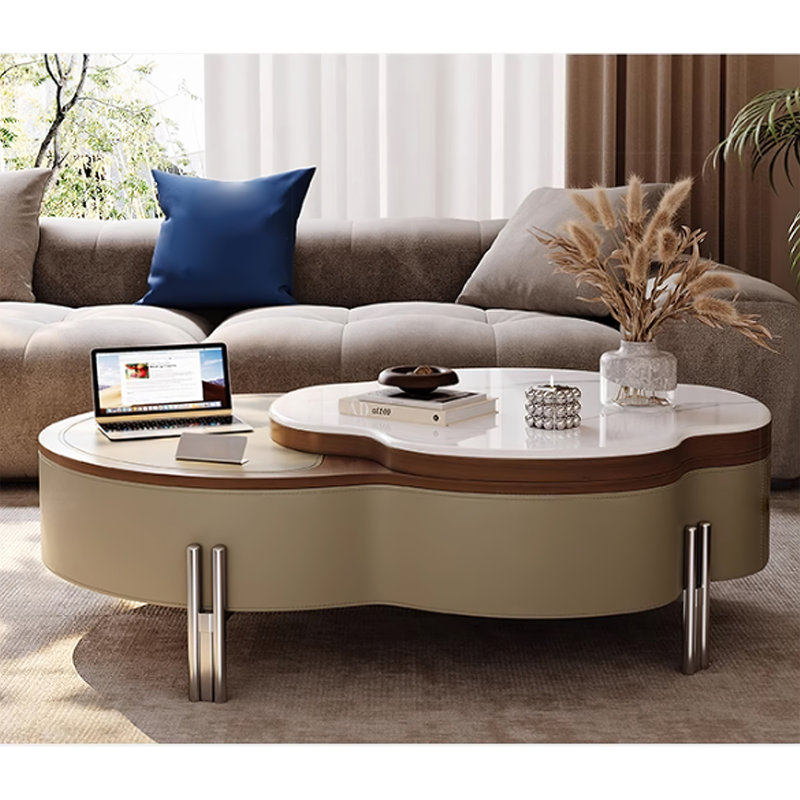 Cloud Coffee Table for Living Room , Modern Lift-top Coffee table with sintered stone tabletop and Four Metal Legs