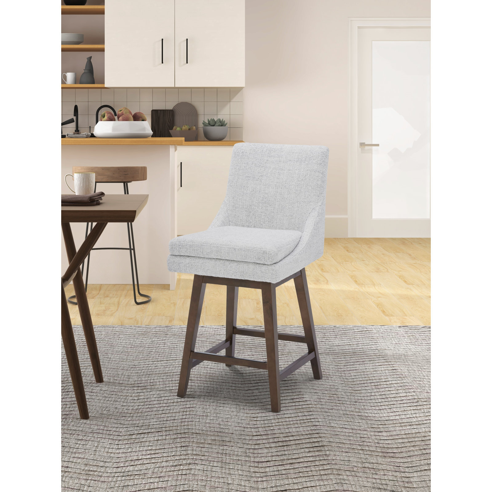Zahara 30" Swivel Bar Stool, Prestige Ivory Basketweave/Brown, Counter Stool (26” Seat Height)