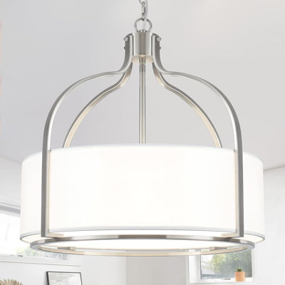 20.5" Modern Brushed Nickel Drum Chandelier, 5-Light Dining Room Light