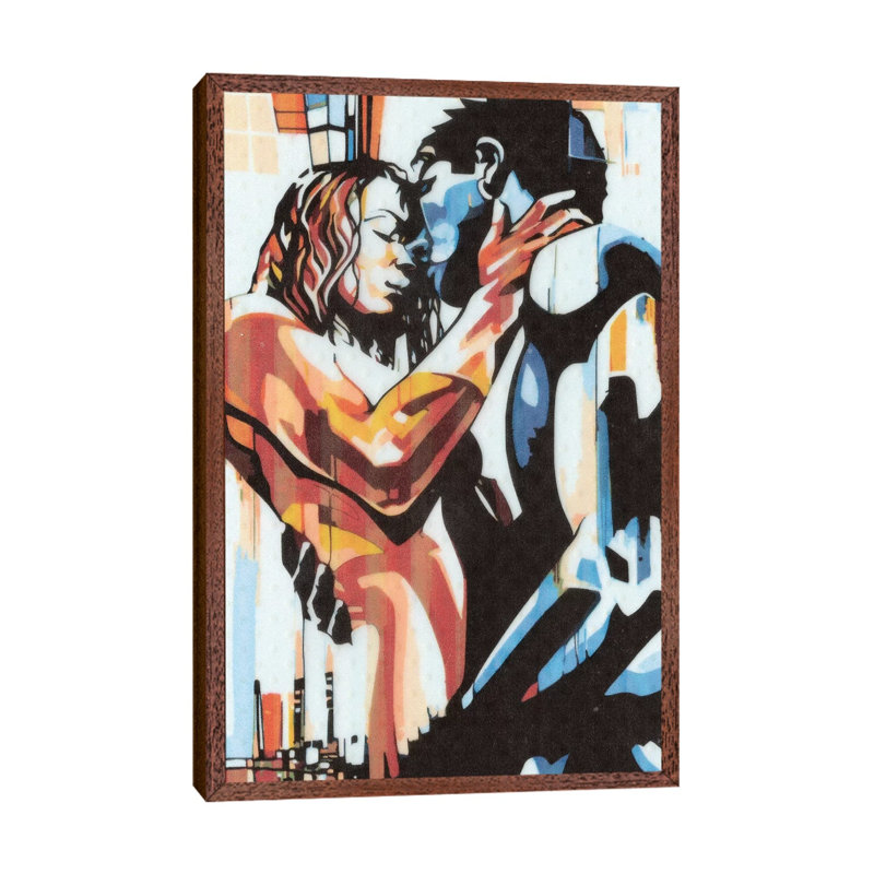 Colourful Embrace I by Fernan Mora - Painting on Canvas, Classic Brown Wood Framed, 66.04 cm H x 45.72 cm W