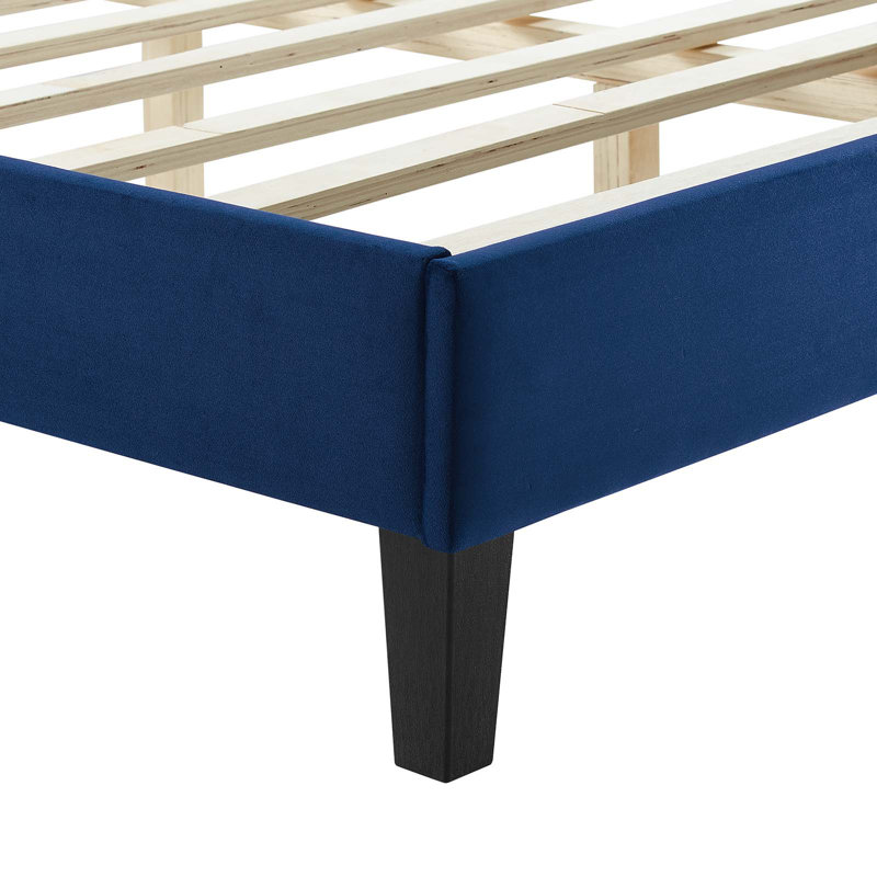 Lit plateforme en velours Leah, Grand, Bleu marine