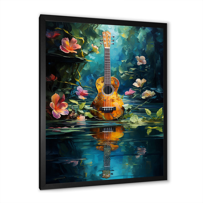 Art tropical sur toile, guitare tropicale euphonique II, Cadre simple noir, H 32 po x l 24 po x P 1 po