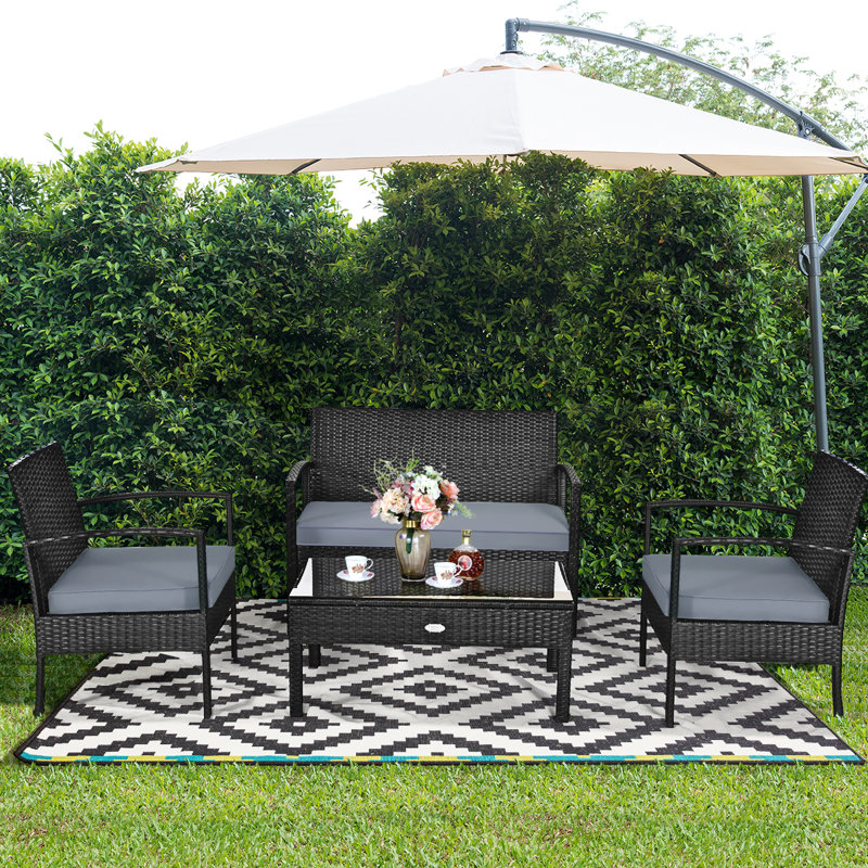 Wicker 4 - Person Patio Conversation Set with Cushions